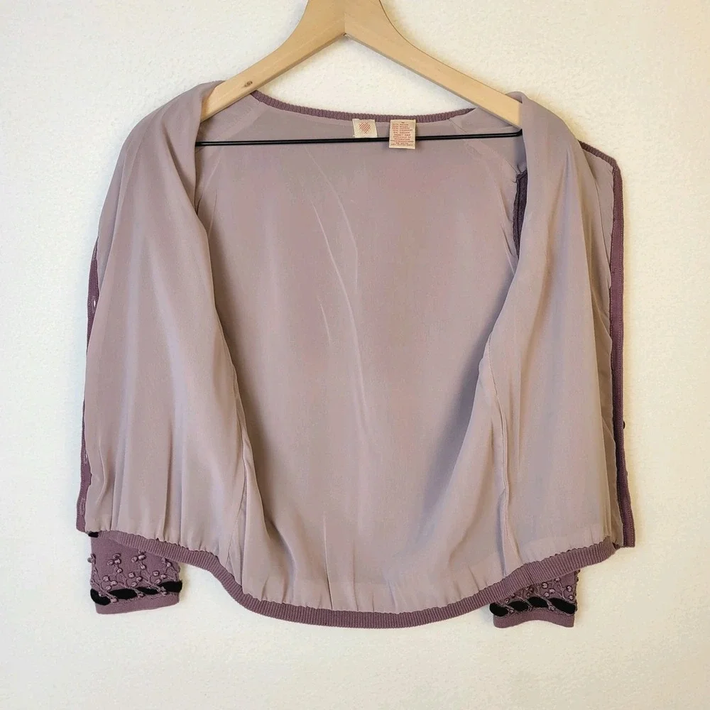 Free People Vintage Y2K Embroidered Cardigan M Velvet Trim Romantic Whimsigoth - Picture 10 of 10